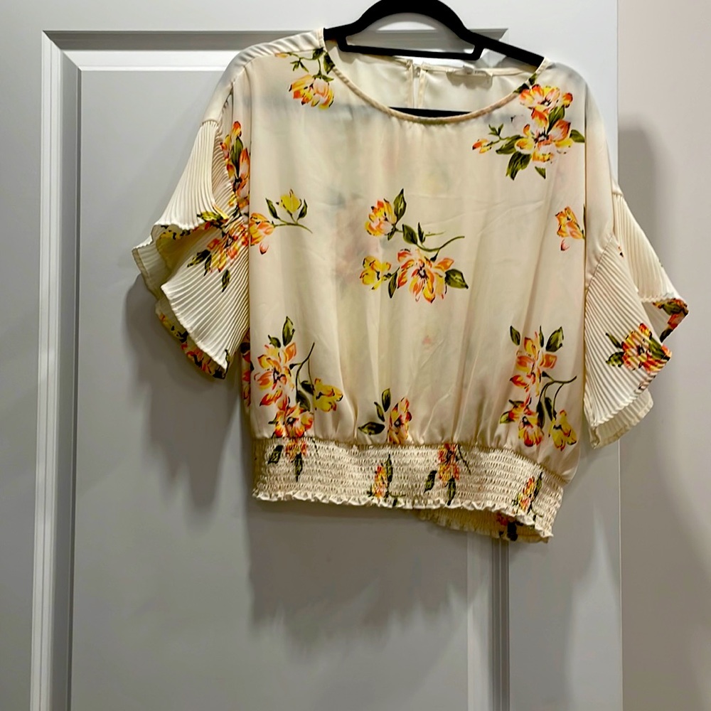 June & Hudson cream color floral blouse.